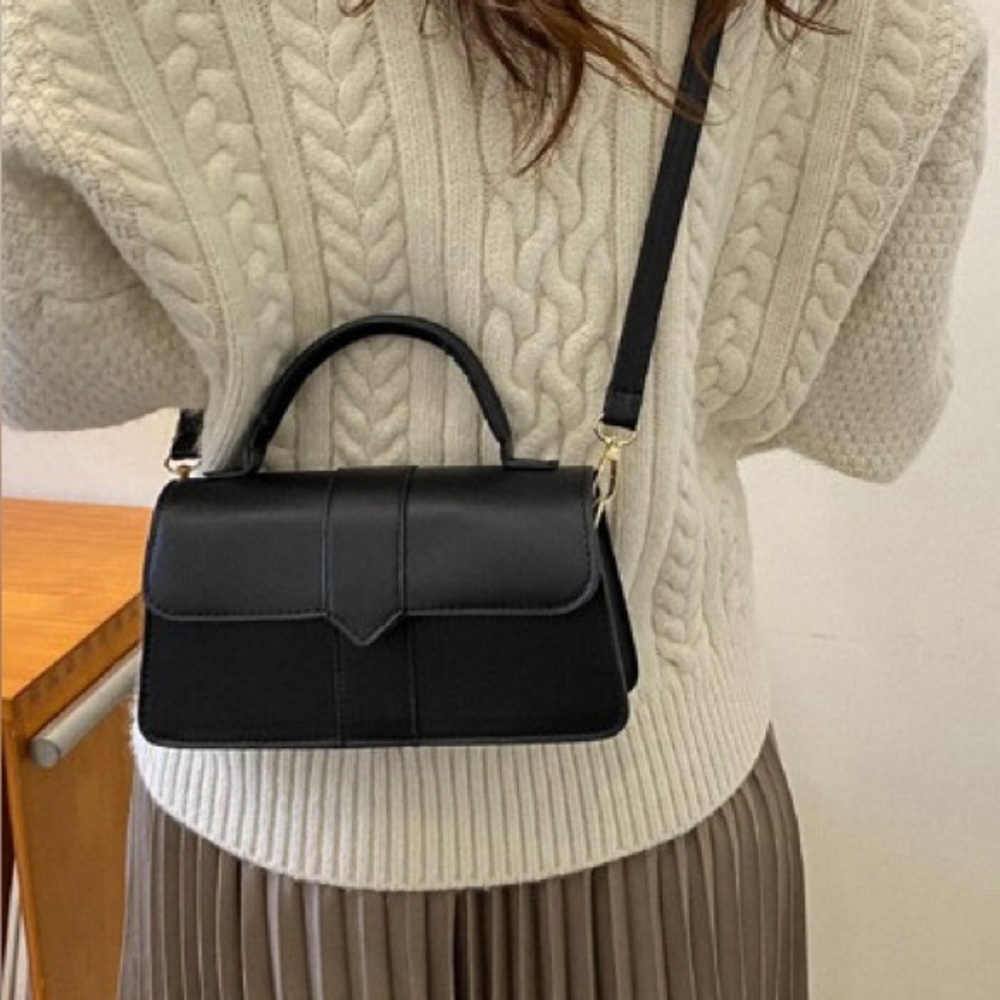 Bird in Bag Black Chic Square Mini Minimalist Clutch Crossbody Bag w/ Handle